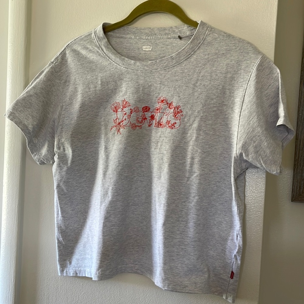 Levi Crop Top Tee Small Light Gray 100% Cotton